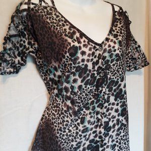 Rue 21 Cheetah Print Laced Shoulder Top